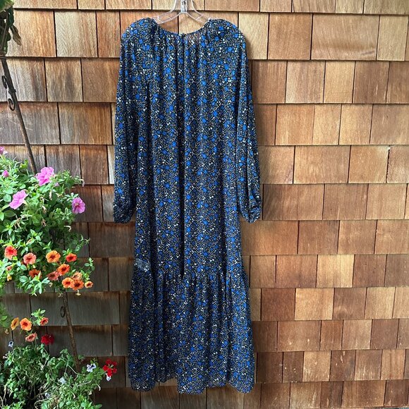 NWT Banana Republic Black/Blue Floral Velvet Dot Maxi Dress in Women's 16 - Picture 9 of 16